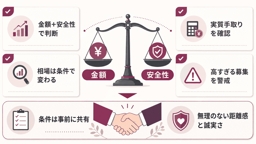 【まとめ】ママ活の相場は金額だけでなく安全性も含めて判断しよう