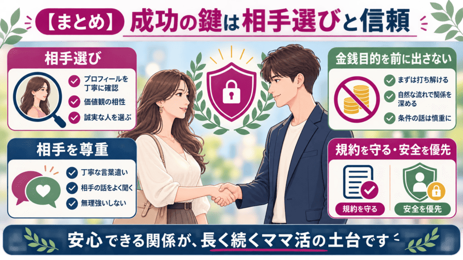 【まとめ】イククルでママ活するなら相手選びと信頼関係が重要
